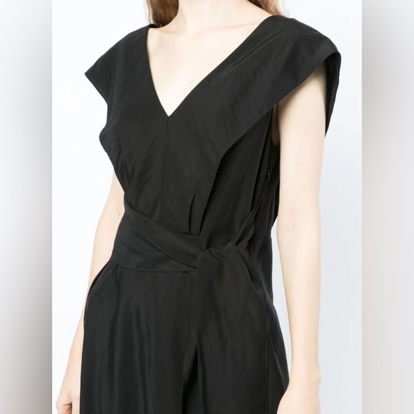 Vince V-Neck Tie Back Flutter Sleeve Black Tencel Midi Dress V870851492 NWT XL - Picture 4 of 12